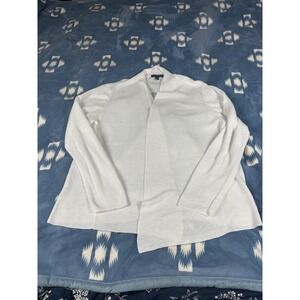 Eileen Fisher White Ribbed Open Front Cardigan Draped Knit Sweater Large